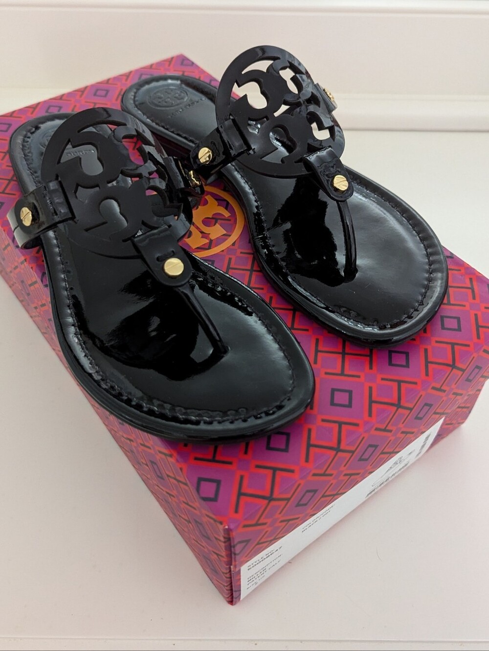 EUC! Tory Burch Miller Sandal In Black Patent Leather Size 7